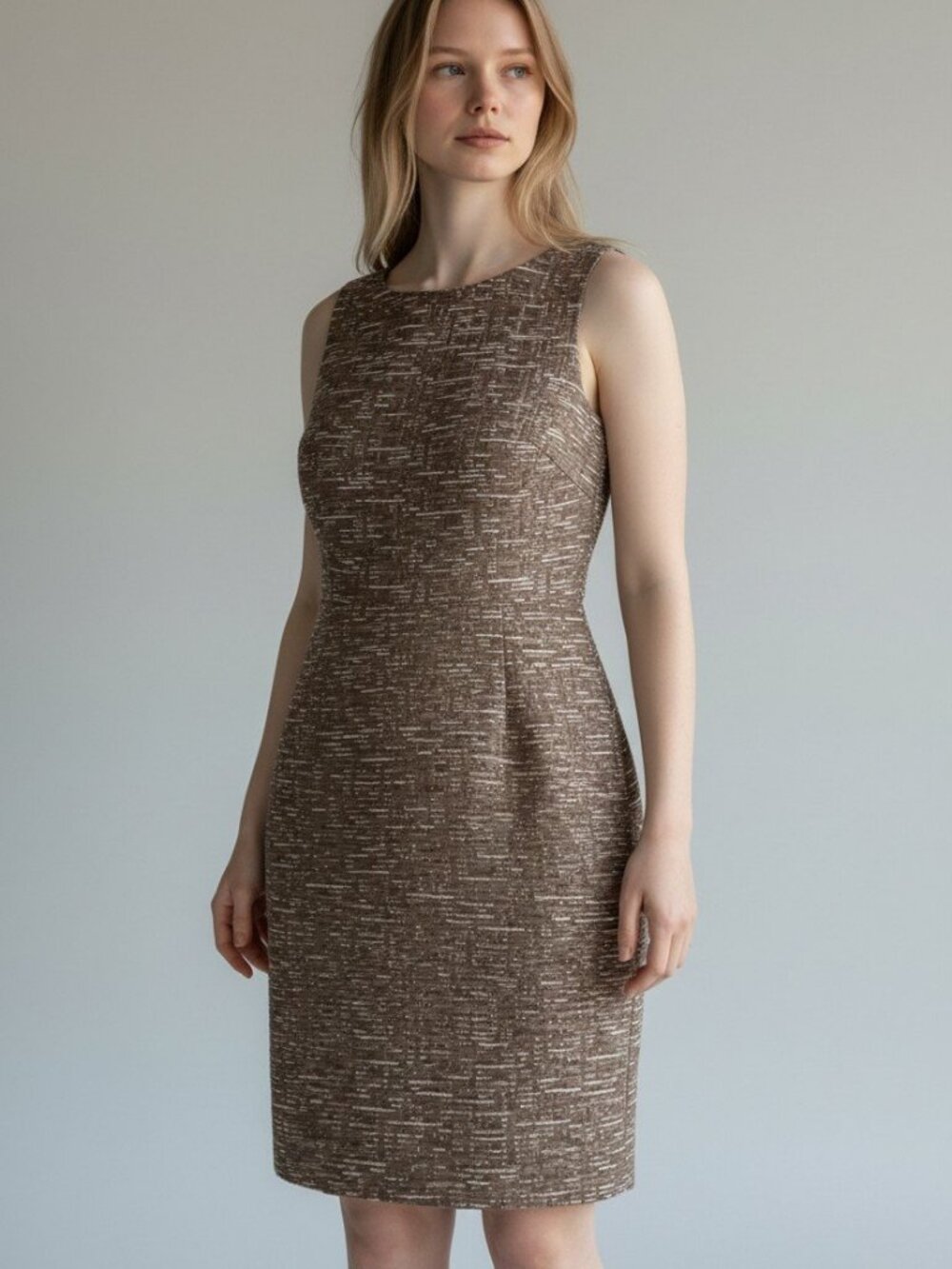 Brown Sleeveless Sheath Dress Classic Fitted Style